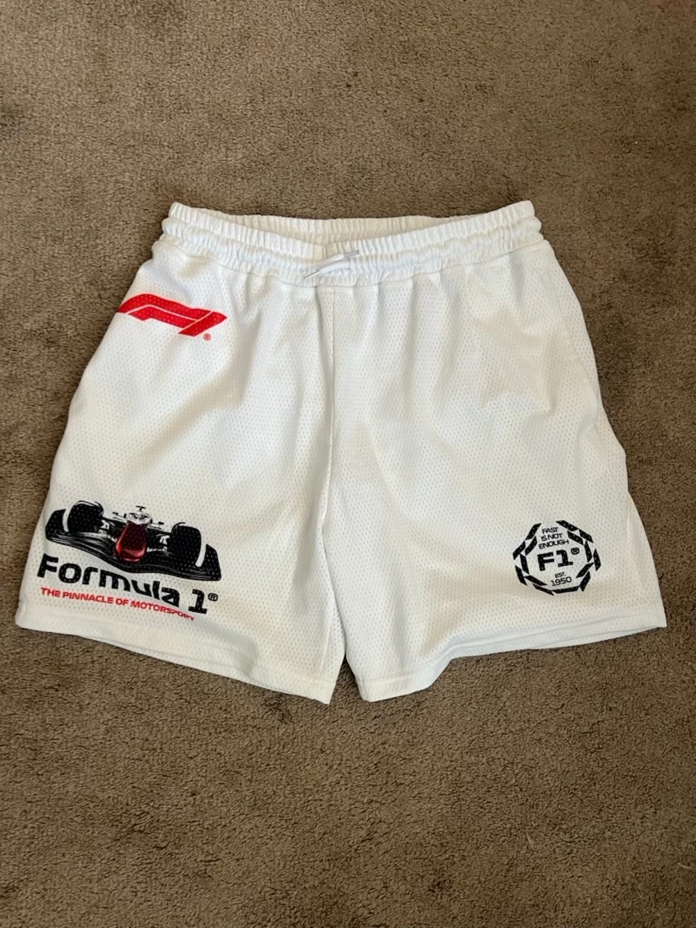 White Formula 1 Graphic Men’s Athletic Shorts